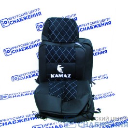 Чехол на сиденье КАМАЗ ЕВРО черный (1 ремень, 3 низких сиденья) Экокожа