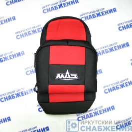 Чехол на сиденье МАЗ ЕВРО красный (без ремней, 2 низких сиденья) Экокожа