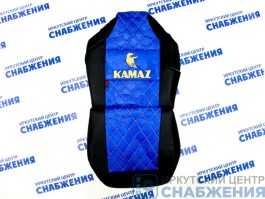 Чехол на сиденье КАМАЗ AXOR NEO 5490 2017> синий (2 ремня, 2 высоких сиденья с рычагами откидывания спинки) ЭКО+СТЕГАННЫЙ Аликанте+Экокожа