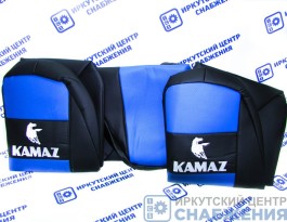 Чехол на сиденье КАМАЗ синий (без ремней, 3 высоких сиденья) Экокожа