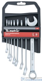 Набор ключей комбинированных, 8-19мм, 8шт, матовый хром MATRIX 15406