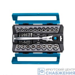 Набор торцевых головок 6 гр. 1/2" 8-24мм, биты, трещотка 120 зубьев, 36пр GROSS 14144