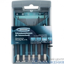 Набор отверток для точной механики, CrMo, метал обрезин. рукоятки 6шт, трансформ. бокс GROSS 13346