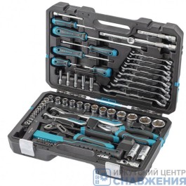 Набор инструмента, 6гр. 1/4", 1/2" Cr-V, 120 пластик.кейс, 76 пр GROSS 14156