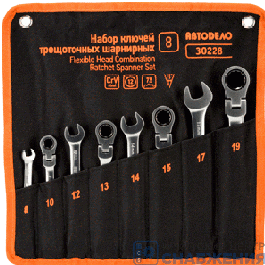 Набор ключей комбинированных, 8-19мм, 8шт, трещоточные шарнирные, сумка АвтоДело 30228