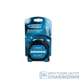 Рулетка, 8мх27мм, двухкомп.корпус,магнитный зацеп, 2-х стороняя шкала нейлон GROSS 32576