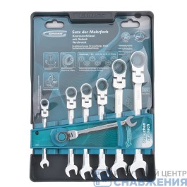 Набор ключей комбинированных, 8-19мм, 7шт, трещоточные GROSS 14890